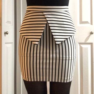 Black and White Striped Pencil Skirt